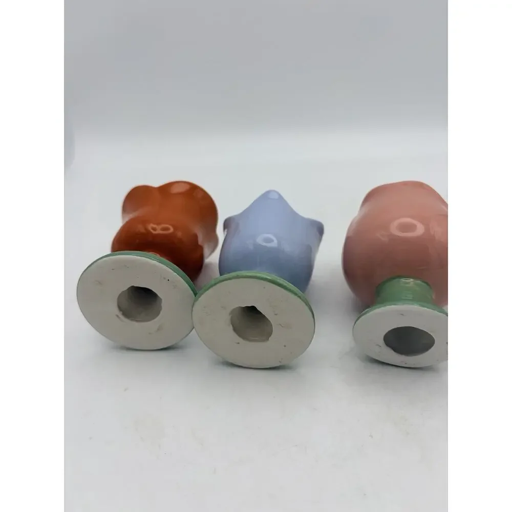 Set of 3 Ceramic Tulip Flower Egg Cups, Multicolor Glossy Pedestal Holders